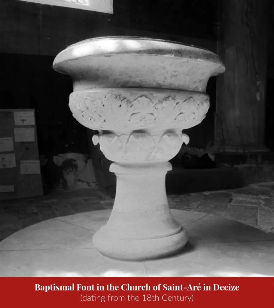 Eighteenth-century stone baptismal font in the Church of Saint-Aré in Decize.